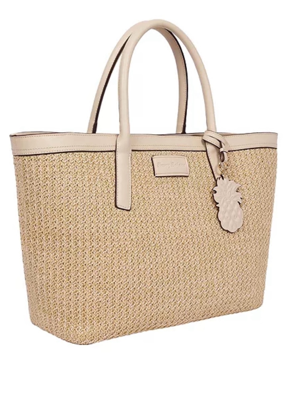Tommy Bahama Raffia and PU Large Logo Tote with pineapple 🍍 charm-NWT - Picture 6 of 13